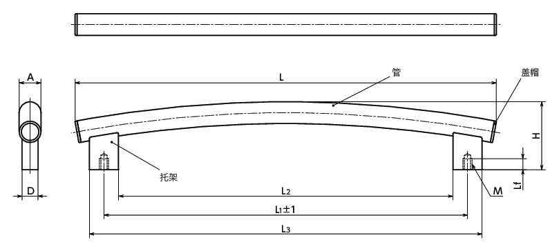 URFS不锈钢管式拱形拉手寸法図