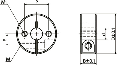 NSCS-CN2固定轴环 - 带固定孔（内螺纹） - 钢（四氧化三铁保护膜）制 - 夹紧型寸法図