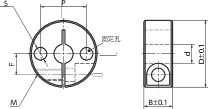NSCS-SP2固定轴环 - 带固定孔 - 夹紧型寸法図