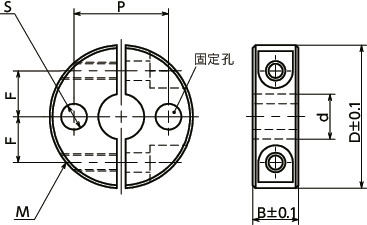 NSCSS-CP2固定轴环 - 带固定孔 - 钢（四氧化三铁保护膜）制 - 分离型寸法図