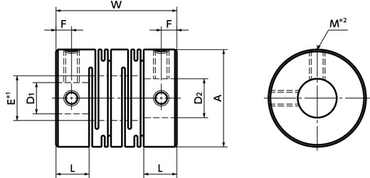 MSTS挠性联轴器 - 狭缝型 - 定位螺丝固定型寸法図