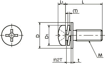 SNPI3S-SUC带垫圈十字槽盘头小螺钉(薄板固定用)寸法図