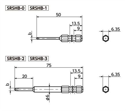 SRSHB防盗极短头螺栓用螺丝批头寸法図