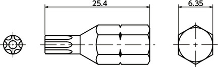 SRXB梅花槽防破坏螺丝(带芯型)用螺丝批头寸法図