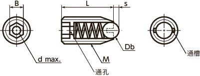 PVFS小型球头柱塞（通孔型）寸法図