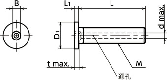 SVSHL内六角极短头螺栓(SUS316L / 通孔型)寸法図