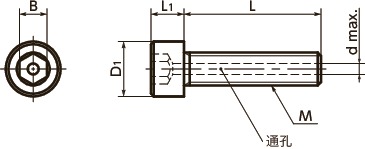 SVSS-MOS内六角圆柱头螺栓(通孔型 / 二硫化钼喷丸)寸法図